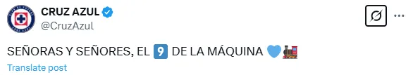 Publicación de Cruz Azul en redes sociales