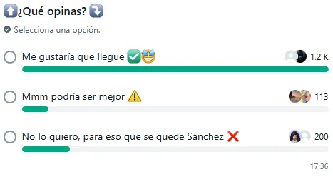 Encuesta sobre Gabriel Milito en el WhatsApp de Vamos Azul.