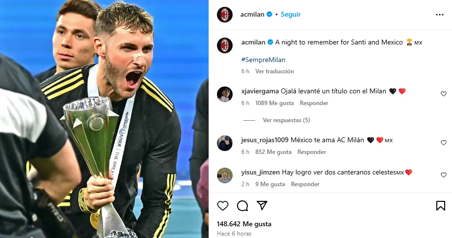 Mensaje del AC Milan en redes sociales (IG Milan)