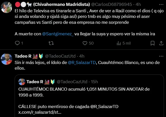 Las redes tundieron a Ricardo Salazar por Santi Giménez. (X)