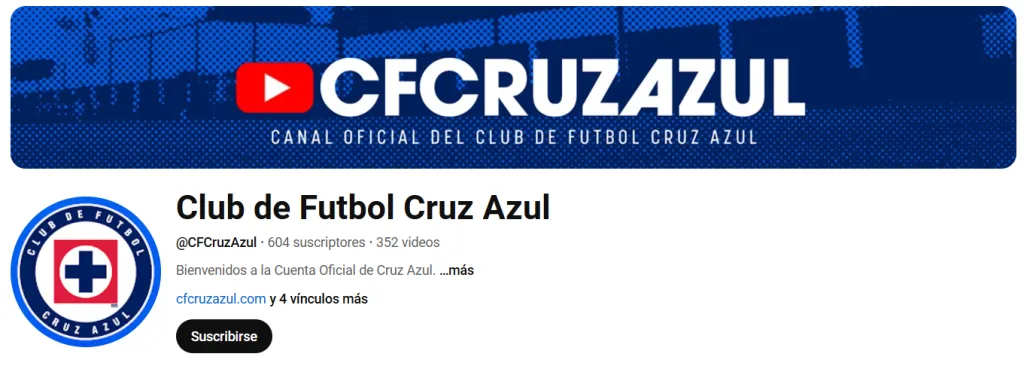 Captura del nuevo perfil de Cruz Azul en Youtube.