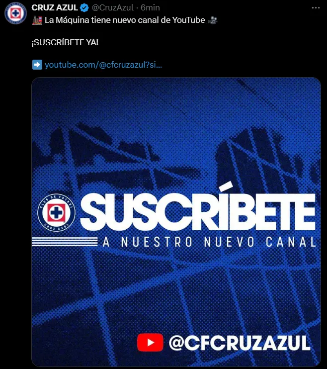 Cruz Azul estrenó canal de Youtube. (@CruzAzul)