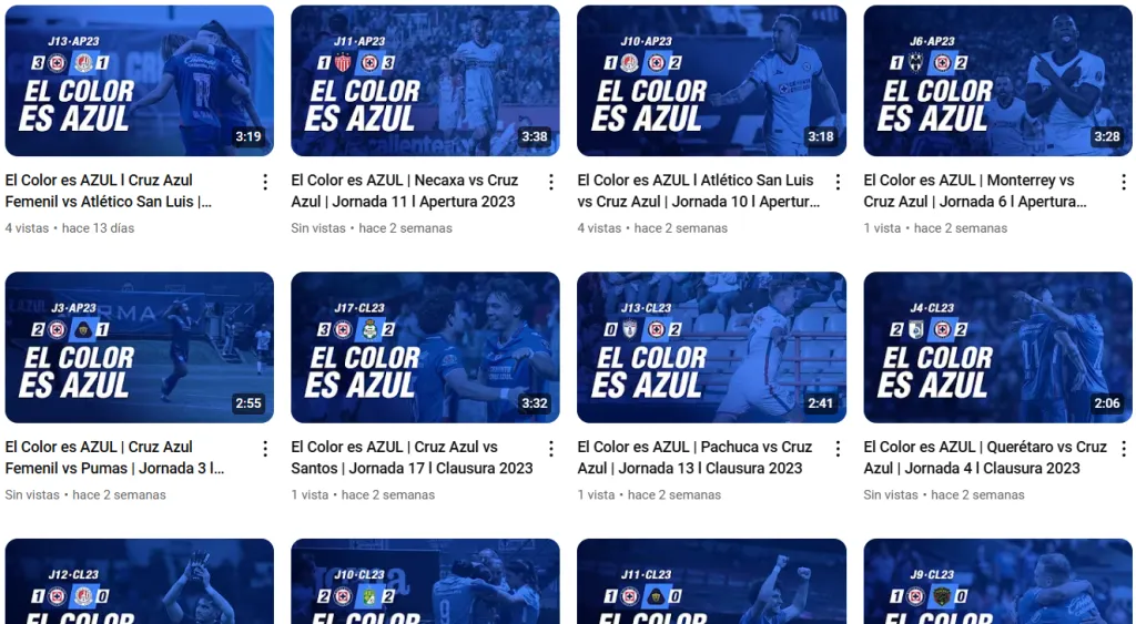 “El Color es Azul” del 2023, cargado en las últimas dos semanas al nuevo canal. (Youtube Cruz Azul)