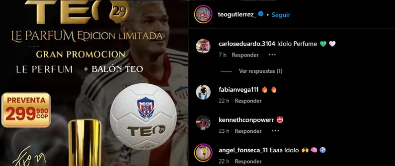 El colombiano hace negocios fuera del campo. /Captura pantalla Instagram (@teogutierrez_).