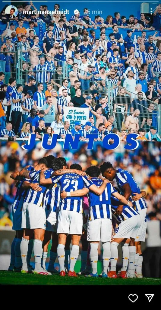 La storie de Martín Anselmi con mensaje a Porto. (@martinanselmidt)