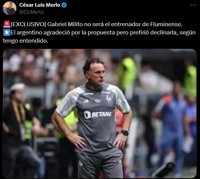 Milito rechazó a Fluminense, ¿espera a Cruz Azul? (@CLMerlo)