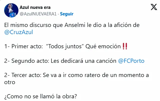 Mensaje de un aficionado en redes sociales