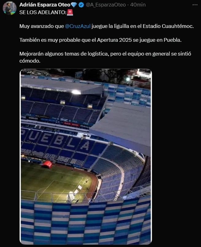 Cruz Azul se muda a Puebla. (@A_EsparzaOteo)