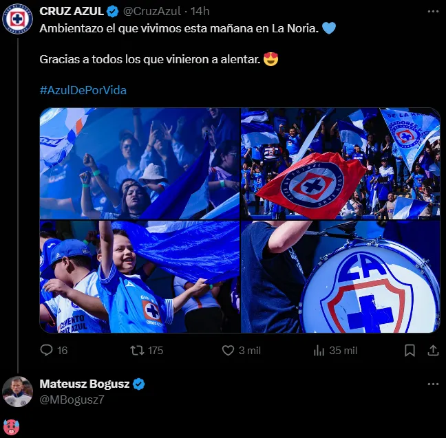 La reacción de Bogusz a la afición de Cruz Azul. (X)