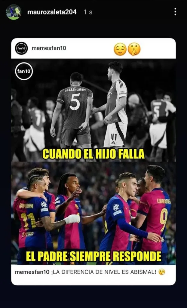 El jugador de Cruz Azul se metió en la disputa de redes Barcelona-Real Madrid. (@maurozaleta204)