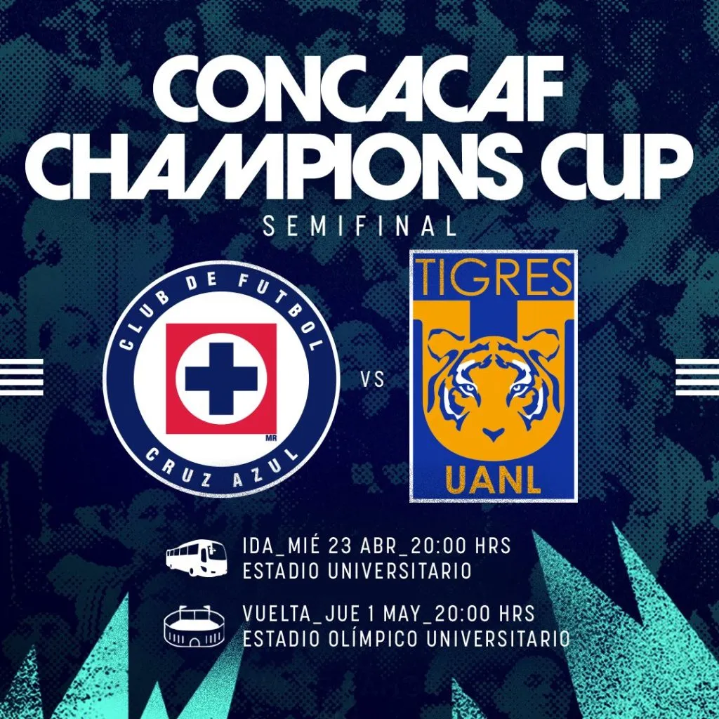 Días y horarios para Cruz Azul vs. Tigres. (Prensa Concachampions)