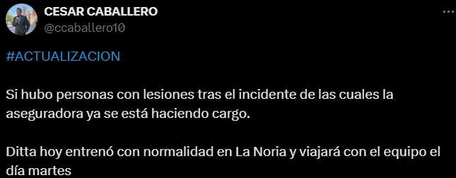 Según César Caballero, Ditta viajará con Cruz Azul para jugar vs Tigres. (@ccaballero10)