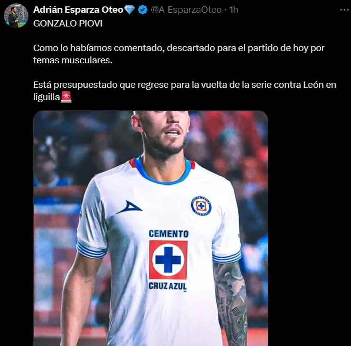 Gonzalo Piovi regresaría hasta la revancha con León. (@a_esparzaoteo)