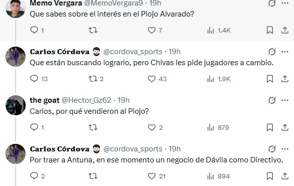 Información de Carlos Córdova en X