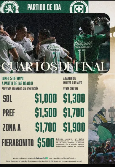 Precio de los boletos (Club León)