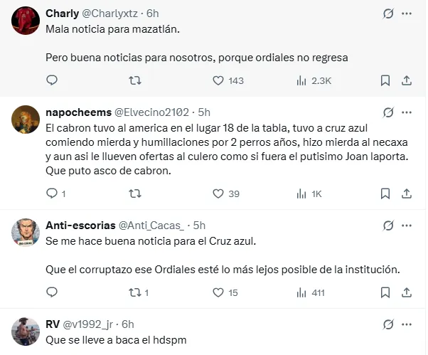 Comentarios en redes sociales