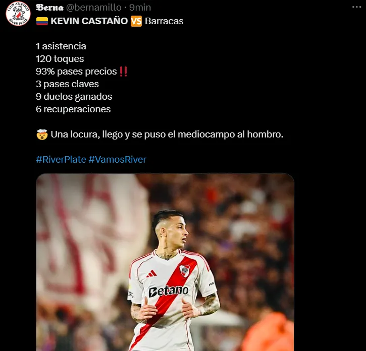En X Argentina resaltan los números de Kevin Castaño.
