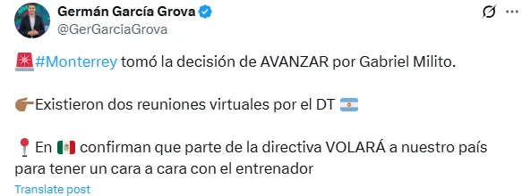Información de García Grova en X