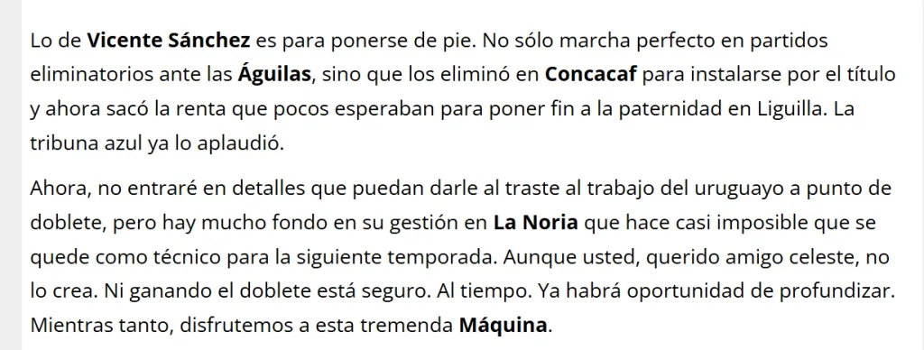 El Reporte Poncce, en Diario Récord, apunta a una probable salida de Vicente Sánchez.