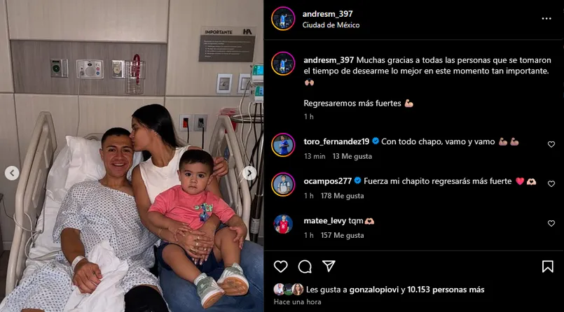 Montaño junto a su esposa e hijo (Andresm_397/Instagram).