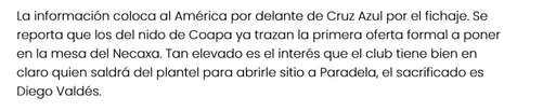 América le sacaría ventaja a Cruz Azul en la carrera por Paradela. (90min.com)