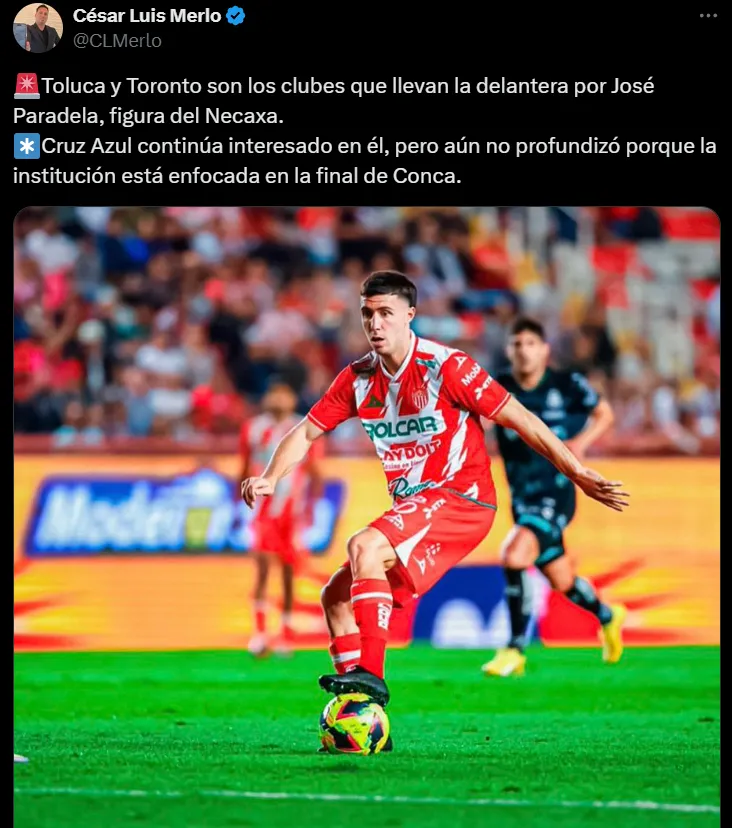 Dos clubes aventajan a Cruz Azul por Paradela. (X @CLMerlo)