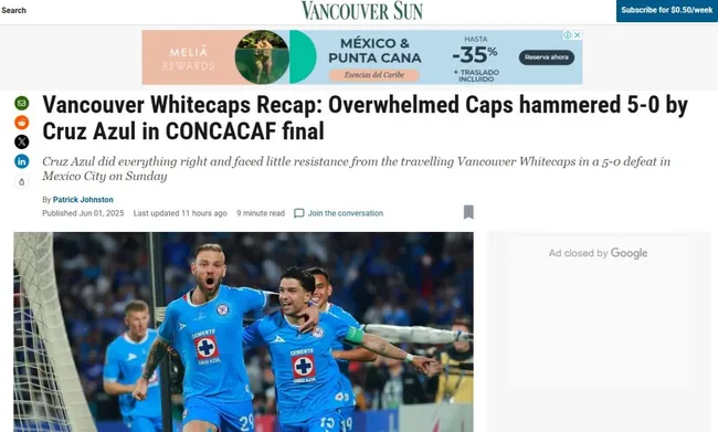 Captura del sitio de Vancouver Sun, principal medio de la ciudad.