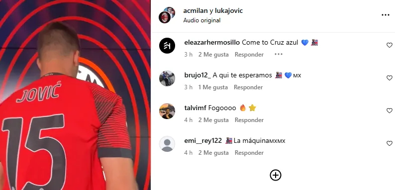 Mensajes de la afición en el IG de Jovic
