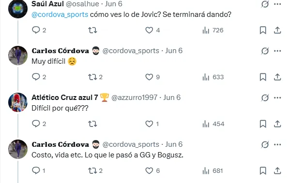 Información de Carlos Córdova en X