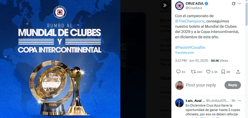 Publicación de Cruz Azul
