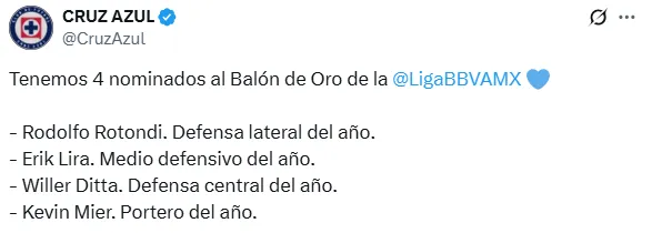Cruz Azul y sus nominados al Balón de Oro de la Liga MX