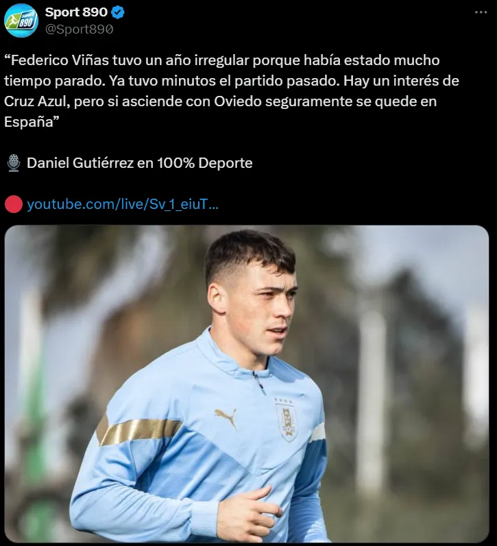 Agente de Viñas lo vinculó con Cruz Azul. (@Sport890)