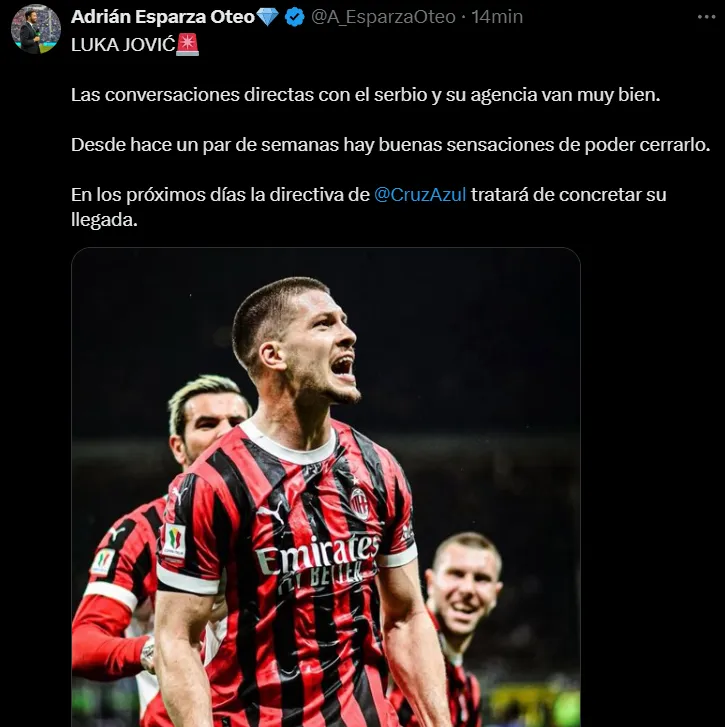 Luka Jovic, más cerca de Cruz Azul. (@A_EsparzaOteo)