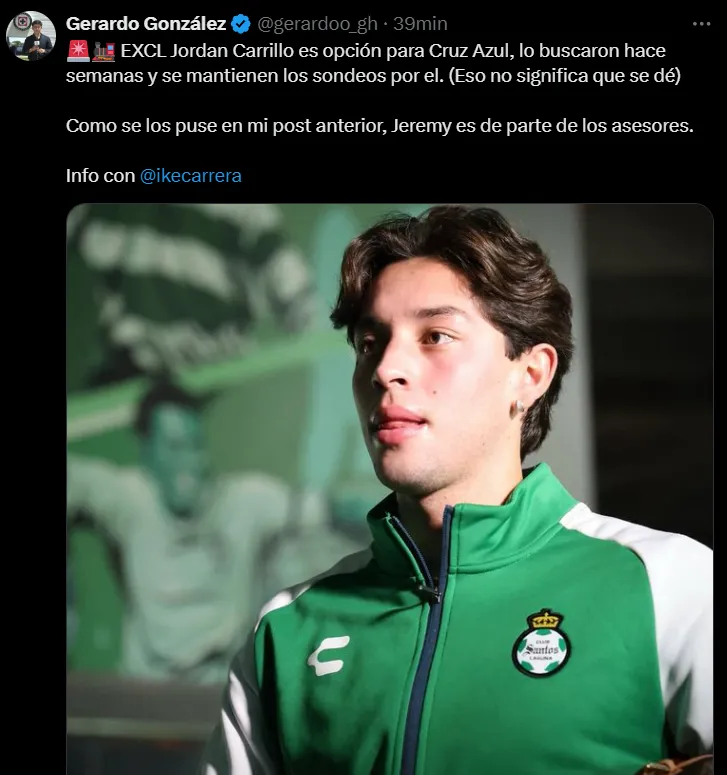 Jordan Carrillo, en la mira de Cruz Azul. (X @A_EsparzaOteo)