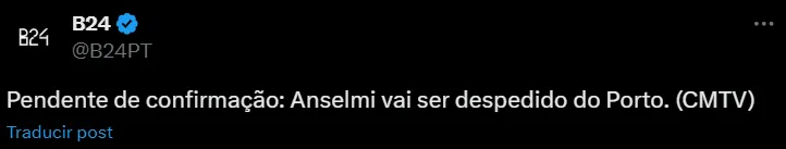 “Anselmi va a ser despedido del Porto”. (X)
