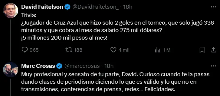 Polémica con David Faitelson en X.