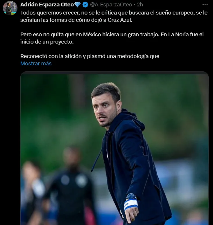 El tuit de Adrián Esparza para Martín Anselmi. (X)