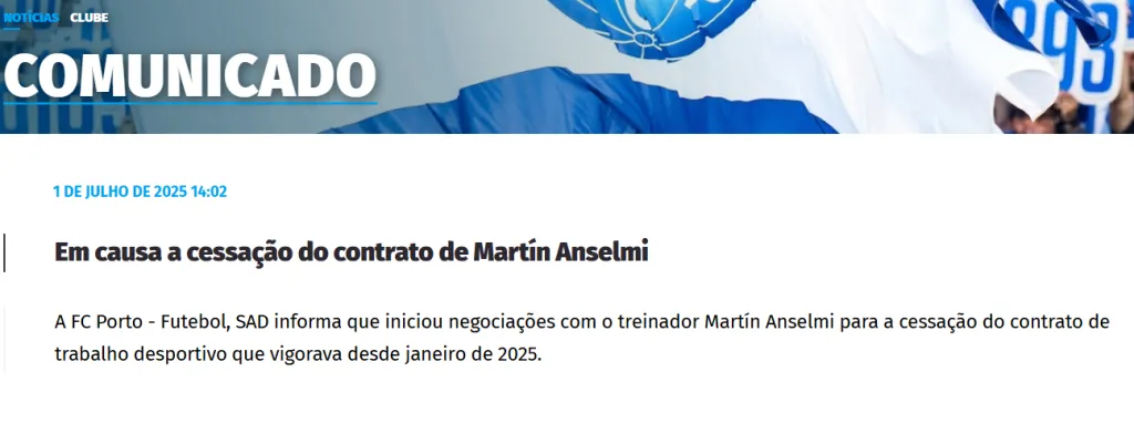 Comunicado del Porto por Martín Anselmi