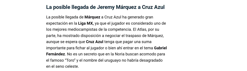 El Toro Fernández podría destrabar la negociación para Cruz Azul por Jeremy Márquez (TV Azteca Deportes).