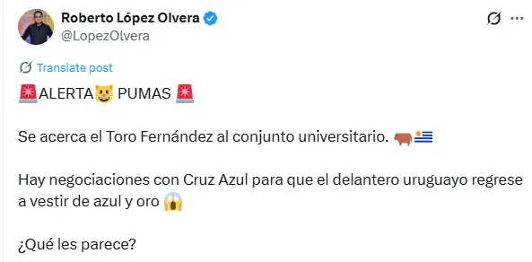 Información de Roberto López Olvera en X