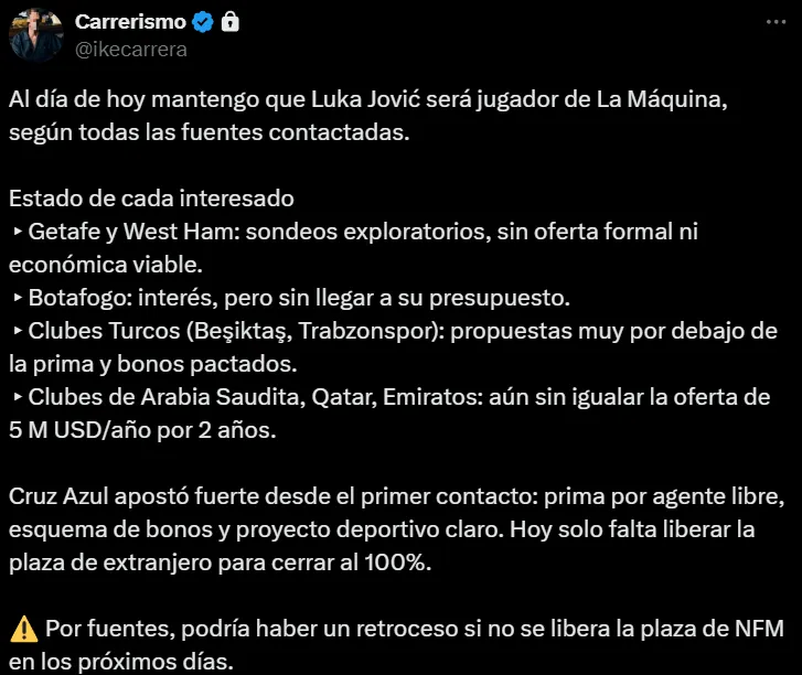 Las novedades de Ike Carrera sobre Luka Jovic. (@ikecarrera)