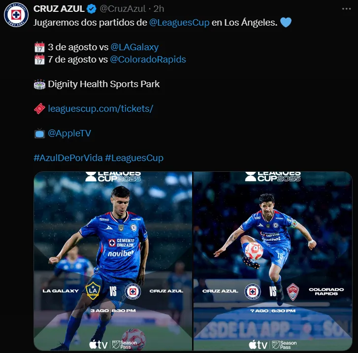 La Máquina jugará dos partidos en Los Angeles. (@CruzAzul)
