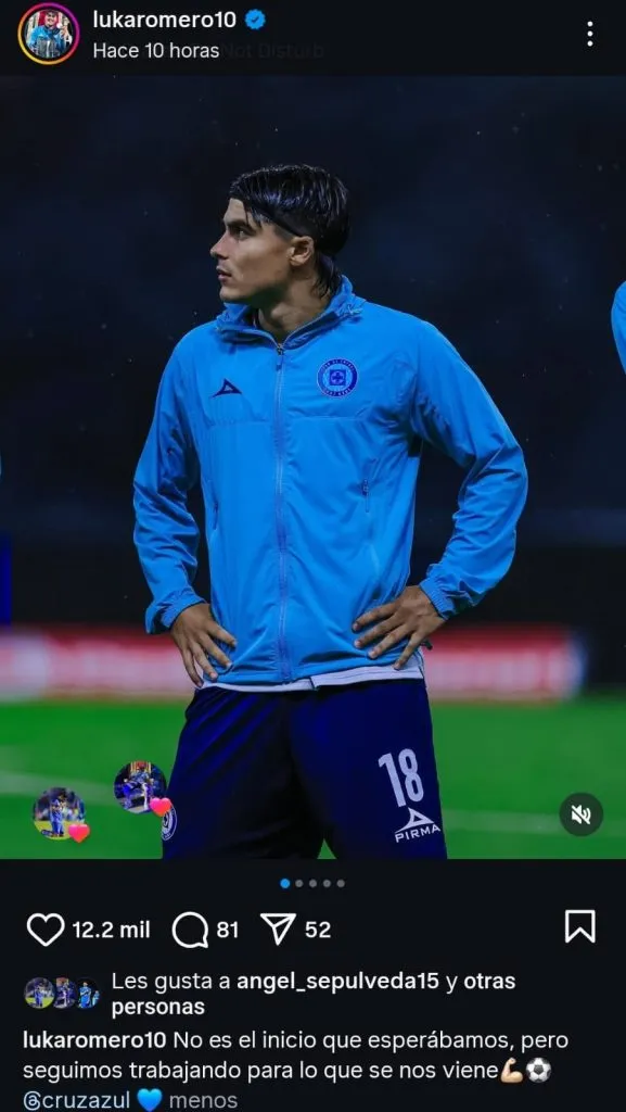 Luka Romero y un mensaje para todo Cruz Azul. (@lukaromero10)