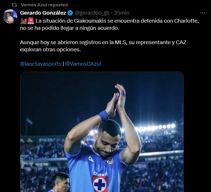 Gerardo González actualizó la situación de Giakoumakis. (@gerardoo_gh)