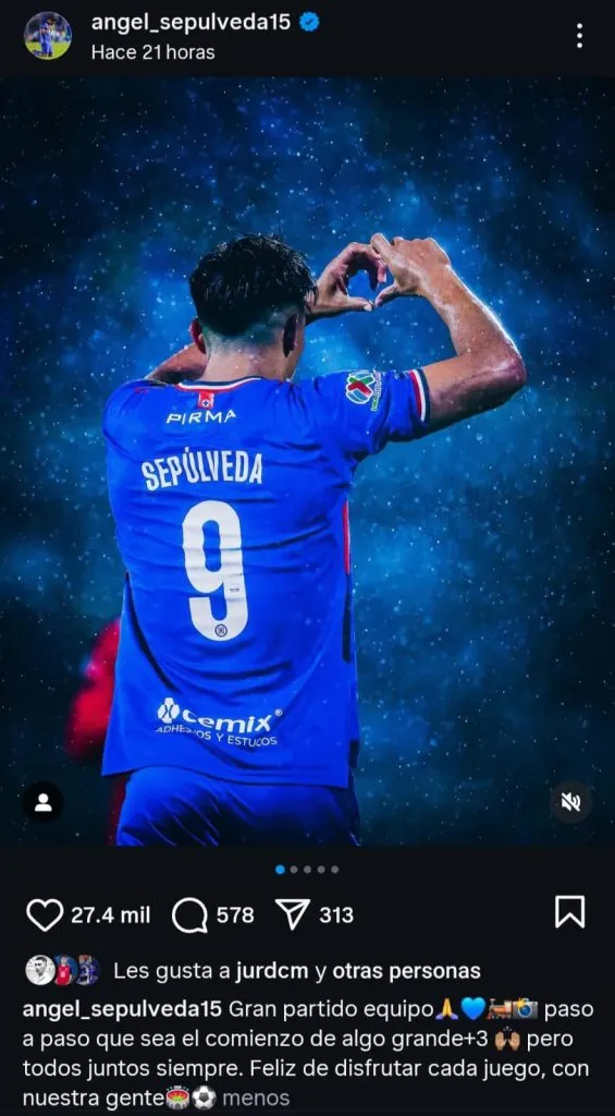 El último posteo de Sepu tras la chilena ante León. (@angel_sepulveda15)