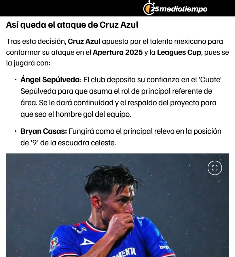 Bryan Casas podría ser el “segundo nueve” de Cruz Azul. (Captura Mediotiempo)