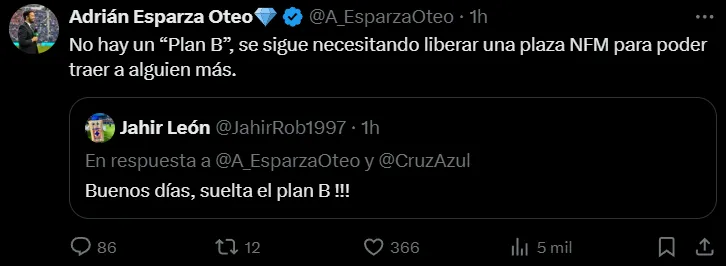 Adrián Esparza confirmó que no hay plan B a Luka Jovic en Cruz Azul. (@A_EsparzaOteo)