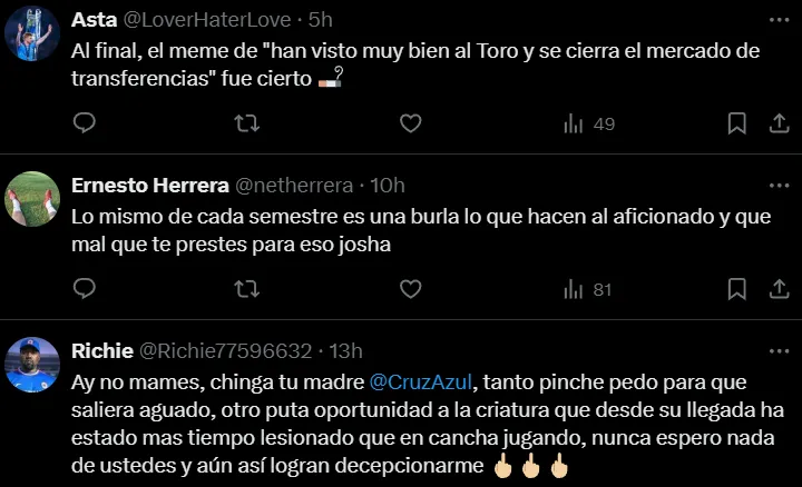 Las opiniones de la afición por el “regreso” del Toro Fernández. (X)