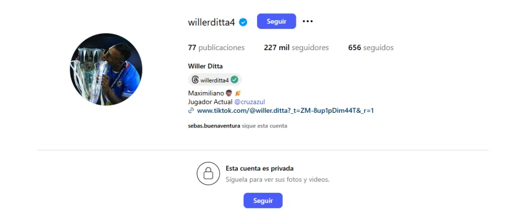 Perfil de Ditta en Instagram