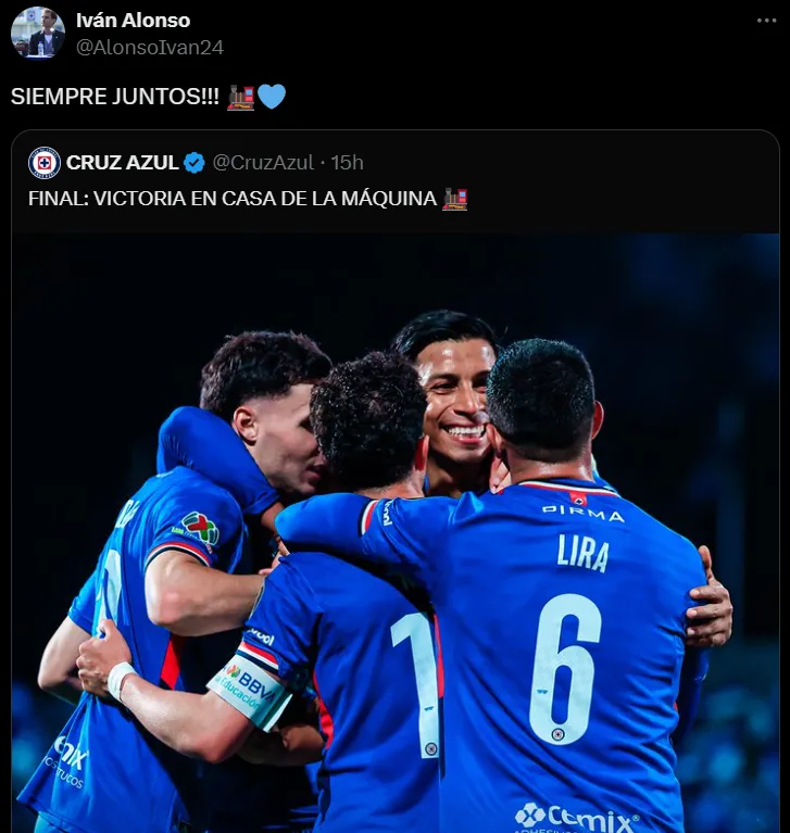 La publicación de Iván Alonso tras el 3-2 ante Santos. (@AlonsoIvan24)